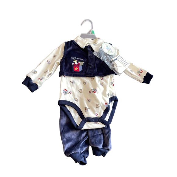 Simply Basic Baby Outfit 6-9 Months Vintage 2002 One Piece w/ Navy Velvet Pants - Picture 15 of 16